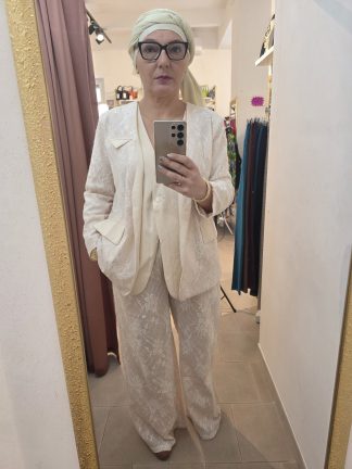 Pantalone sartoriale in pizzo con micro paillettes